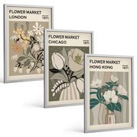 BILDER SET 3er Set - 40x60 cm Silberner Rahmen - Blumenmessen London Chicago Hongkong - Silberfarben, Kunststoff (40/60cm) - TULUP