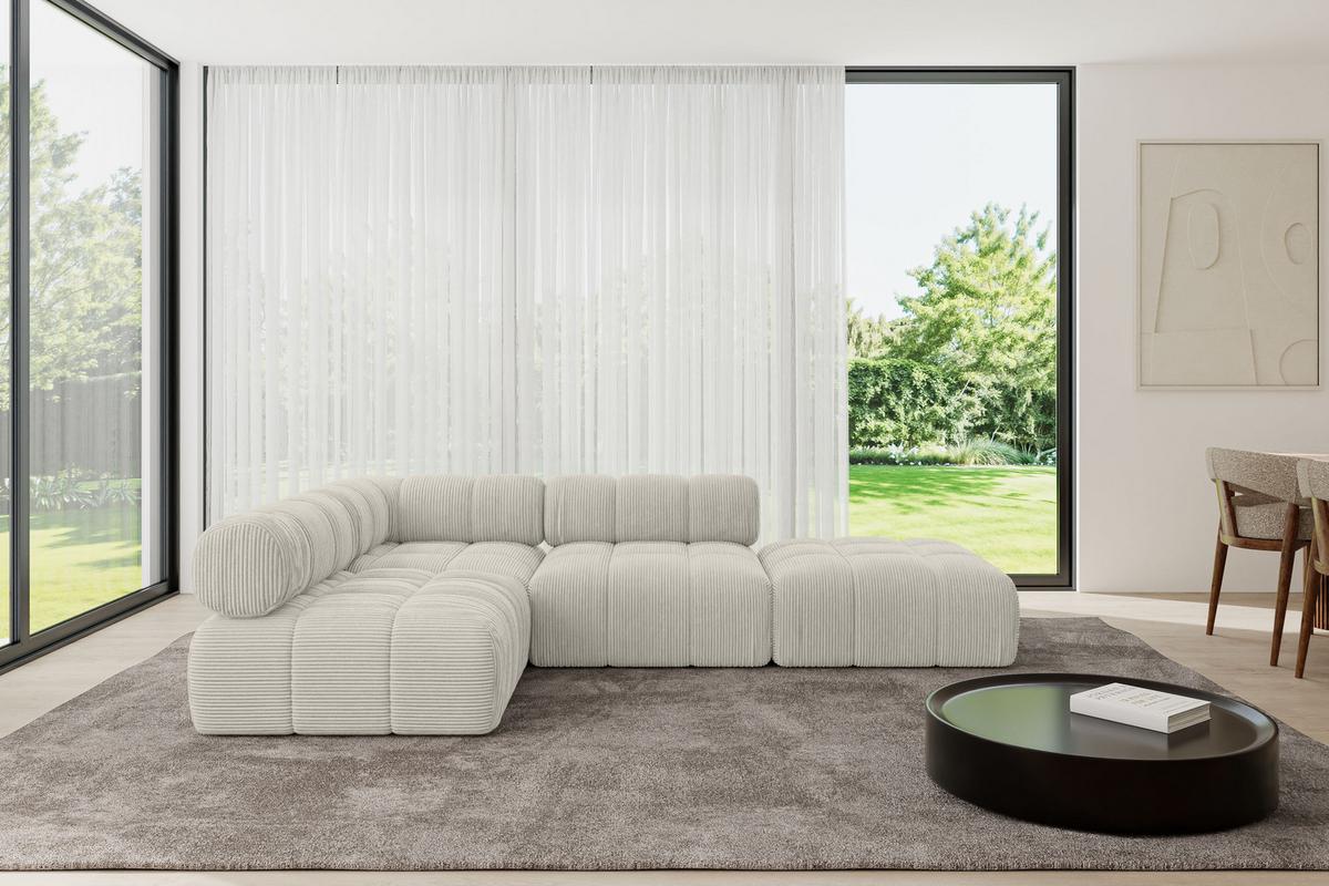 ECKSOFA modulares Sofa Favio-L1 - 285x190x70 cm Creme Cord - Hellgrau/Creme, Holzwerkstoff/Textil (285/190cm) - ALTDECOR