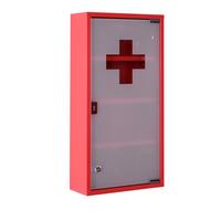METALL Medizinschrank Arzneischrank Ersthilfe Schrank 4 Fach Rot Drehtür - Rot, Glas/Metall (12/60/30cm) - HOMCOM