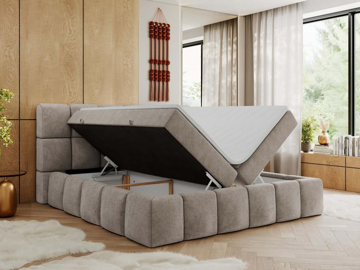 BOXBETT NIRA 180/200 - Beige Strukture - H3 - Beige, Holz/Textil (180/200cm) - MKS