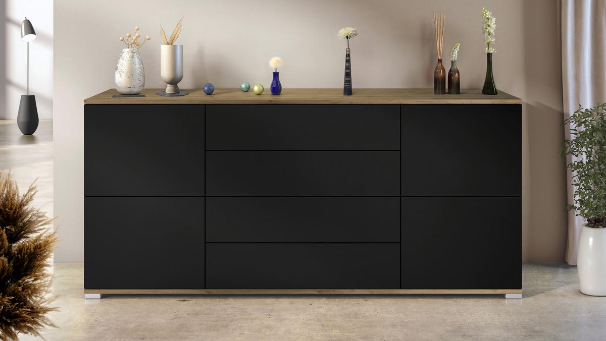 SIDEBOARD Rova Schwarz matt - Schwarz, Holzwerkstoff (166.5/75.5/35cm) - Vladon