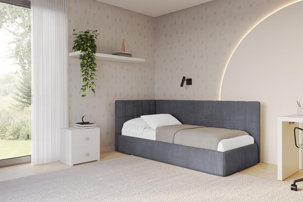 EINZELLBETT Jugendbett mit Bettkasten und Matratze H3/H4, Rechts - TULY 90x200 Dunkelgrau - Titanfarben, Holzwerkstoff/Textil (90/200cm) - ALTDECOR