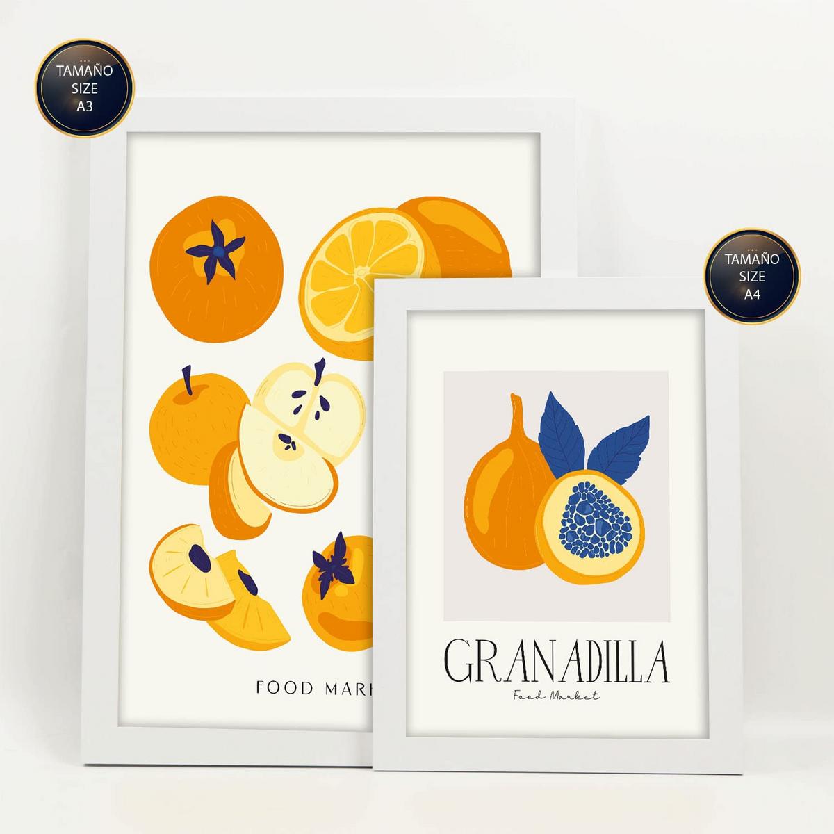 POSTER Set Mit 6 Lebensmittel Und Ernährungs Runde Früchte Natur Und Botanikdrucke Für Innenarchitektur A3 & A4 Weißer Rahmen - Weiß, Papier (29/3cm) - Nacnic