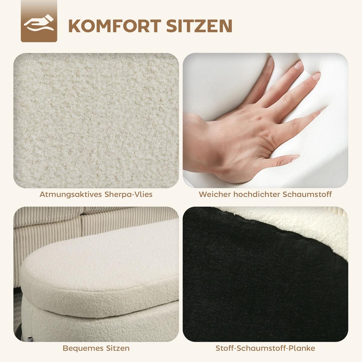 TRUHENBANK Fleece-Optik Creme - Creme/Schwarz, Textil (40/48/114.5cm) - HOMCOM