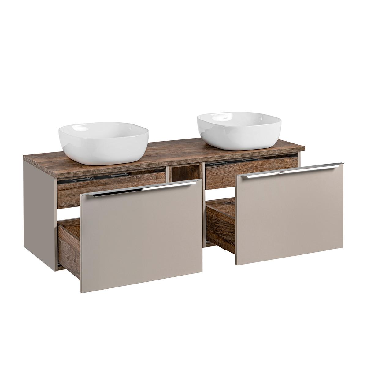 BADMÖBEL 140cm Éros 2er-Set Taupe - Taupe, Holzwerkstoff (140/48/46cm) - Petits-meubles