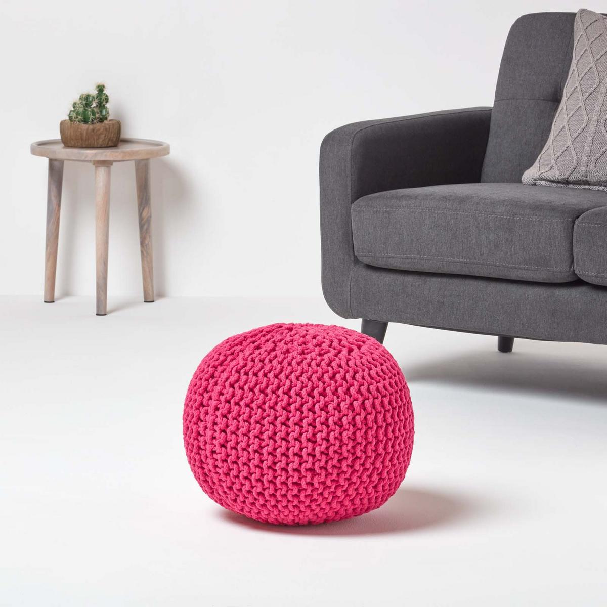 STRICK-POUF pink, 40/40/35 cm - Pink, Textil (40/35/40cm) - Homescapes