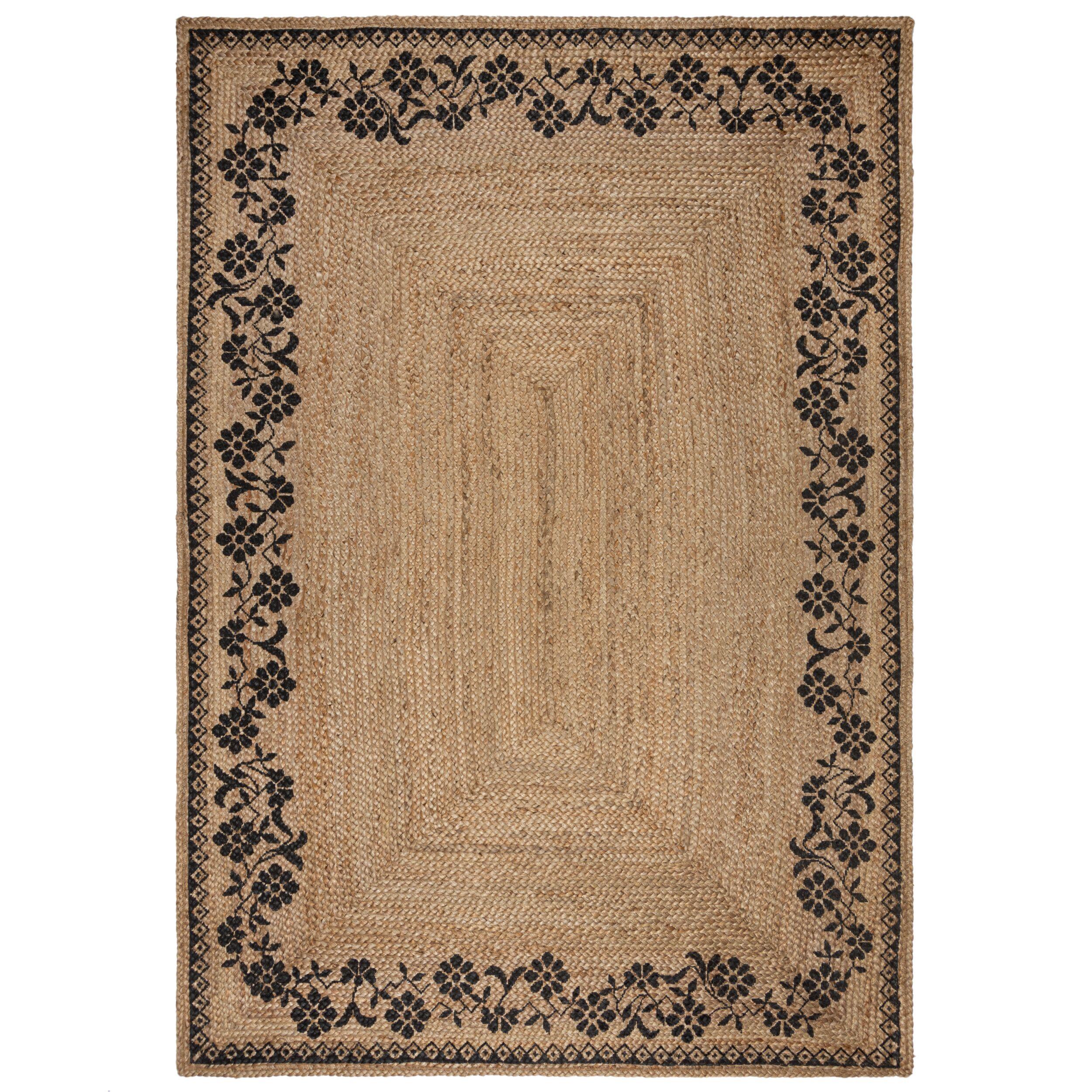 JUTETEPPICH handgewebt NEATH, floral, Braun-Schwarz, 160 x 230 cm - Braun, Naturmaterialien (160/230cm) - KADIMA DESIGN