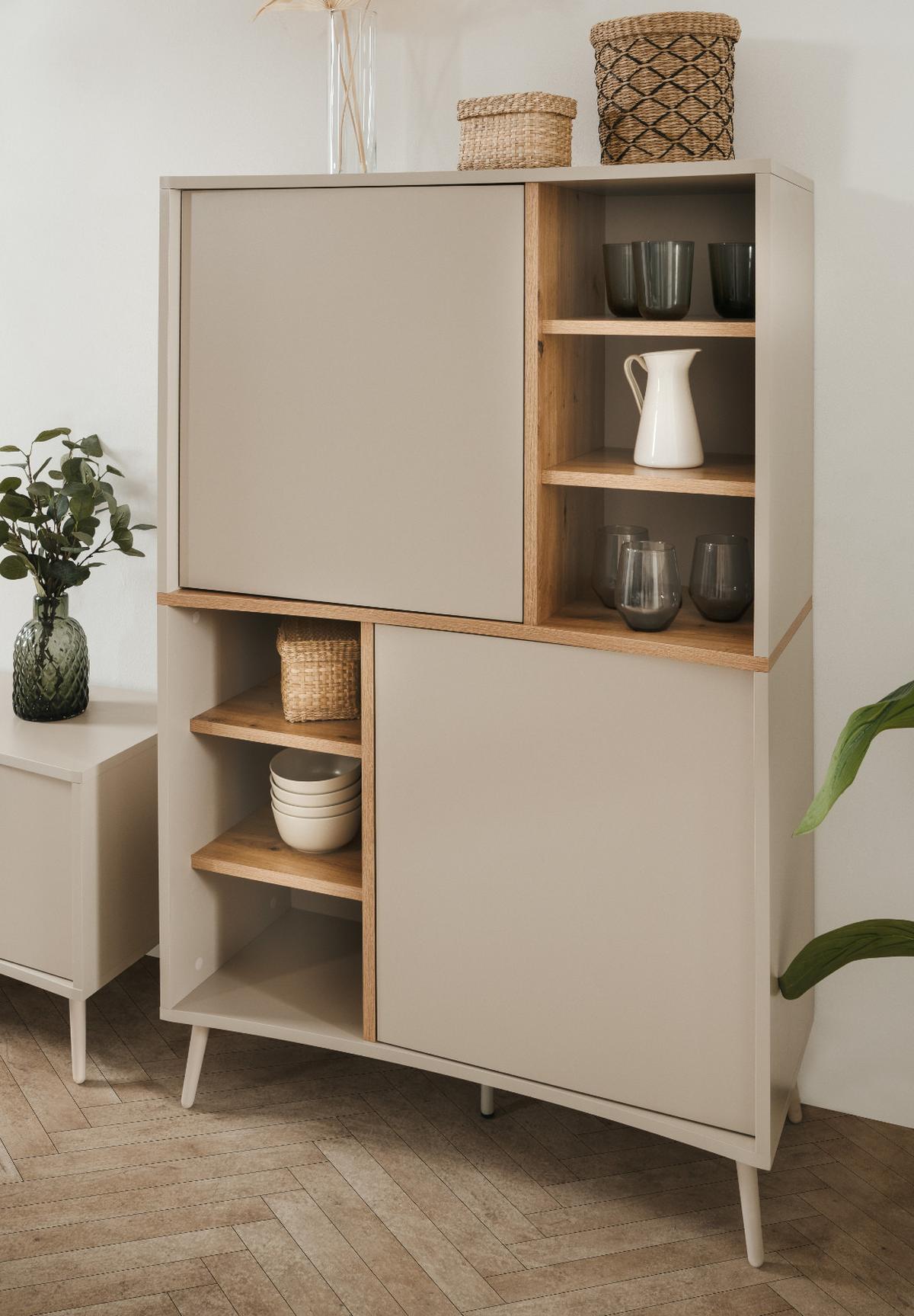 HIGHBOARD Kaschmir, Eiche Artisan 90 x 140 cm, Kommode mit Push-to-Open - Kaschmir/Eiche Artisan, Holzwerkstoff (90/140/37.5cm) - Furn.Design