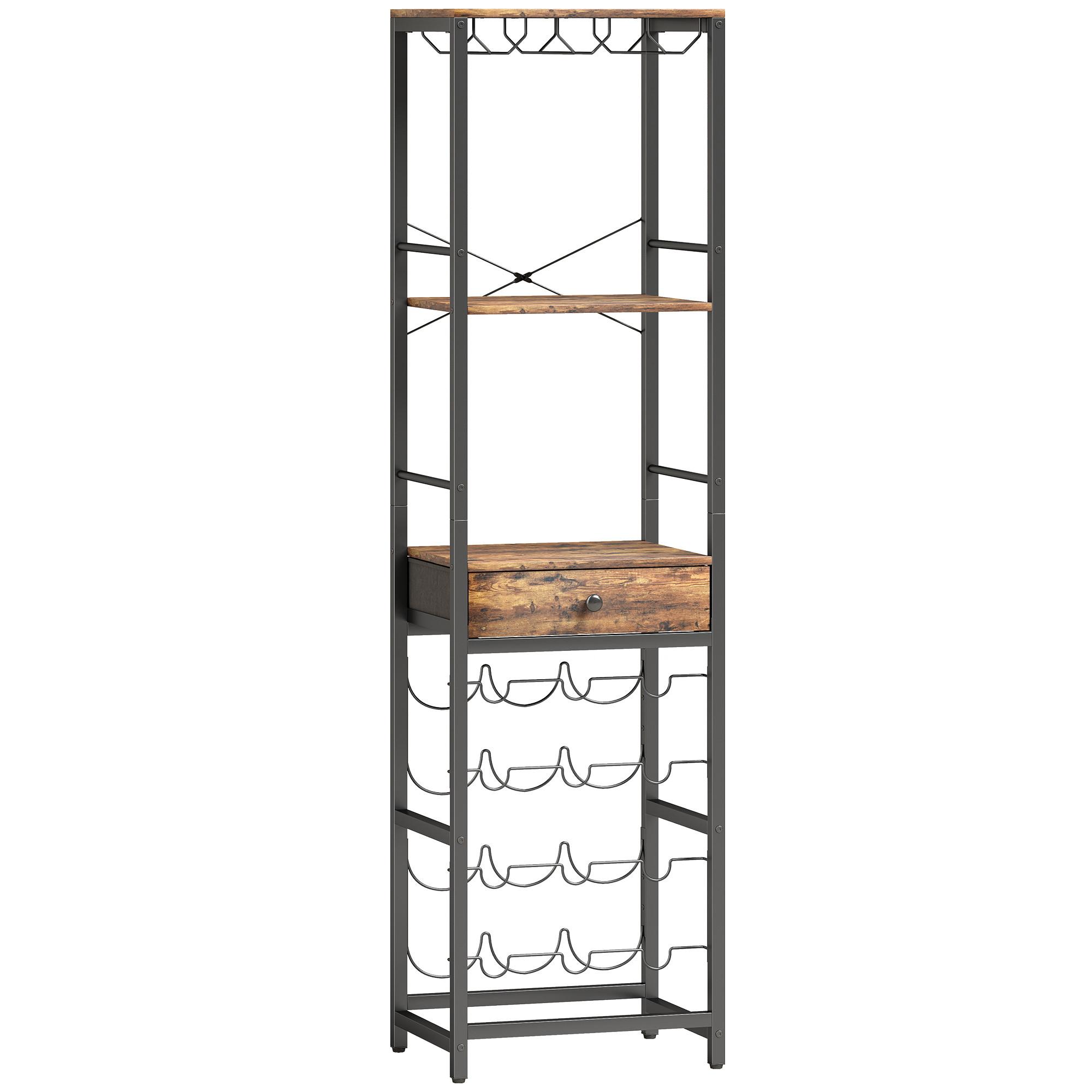 WEINREGAL Spanplatte Metall Rustikal-Braun - Schwarz/Braun, Holzwerkstoff/Metall (30/148/40cm) - HOMCOM
