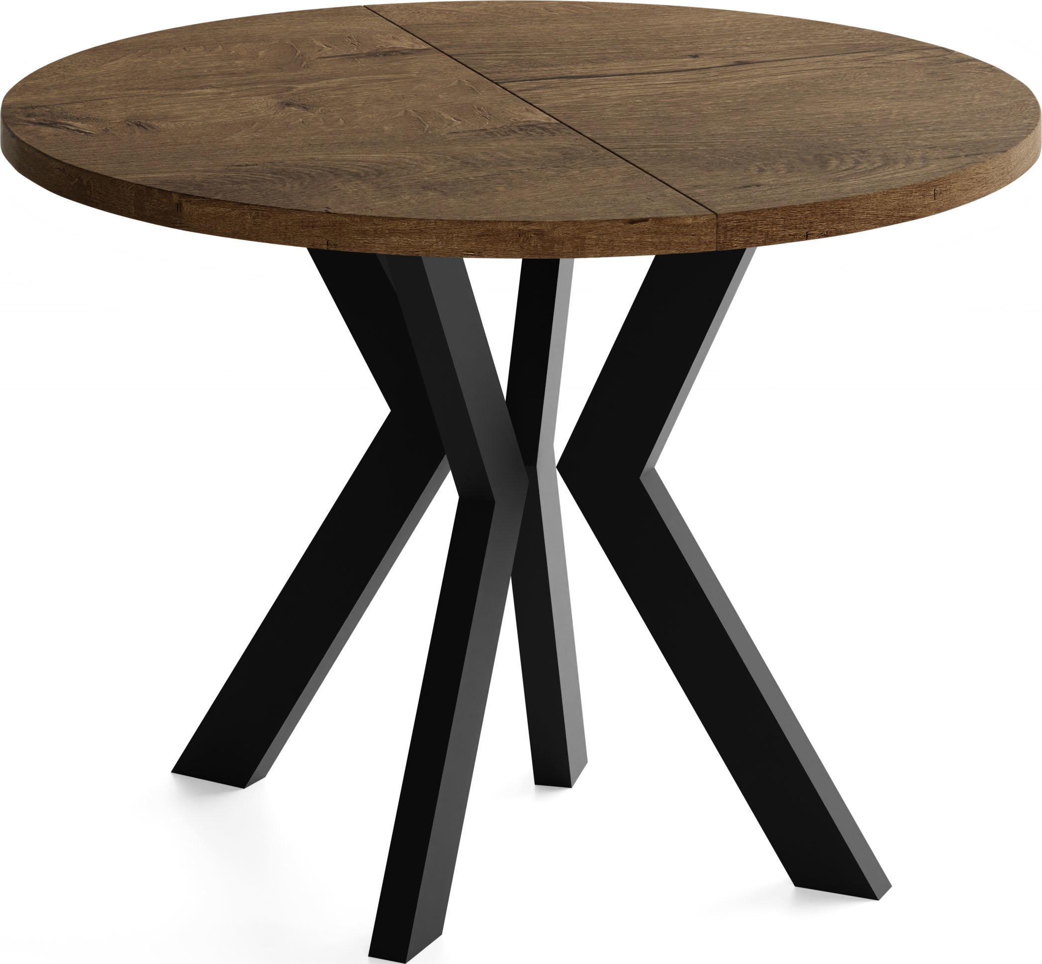ESSTISCH Savio rund ausziehbar verlängerbar, Eiche Braun Rustikal 90-190/90/77 cm - Alteiche/Schwarz, Holz/Holzwerkstoff (90/190/77cm) - WFL GROUP
