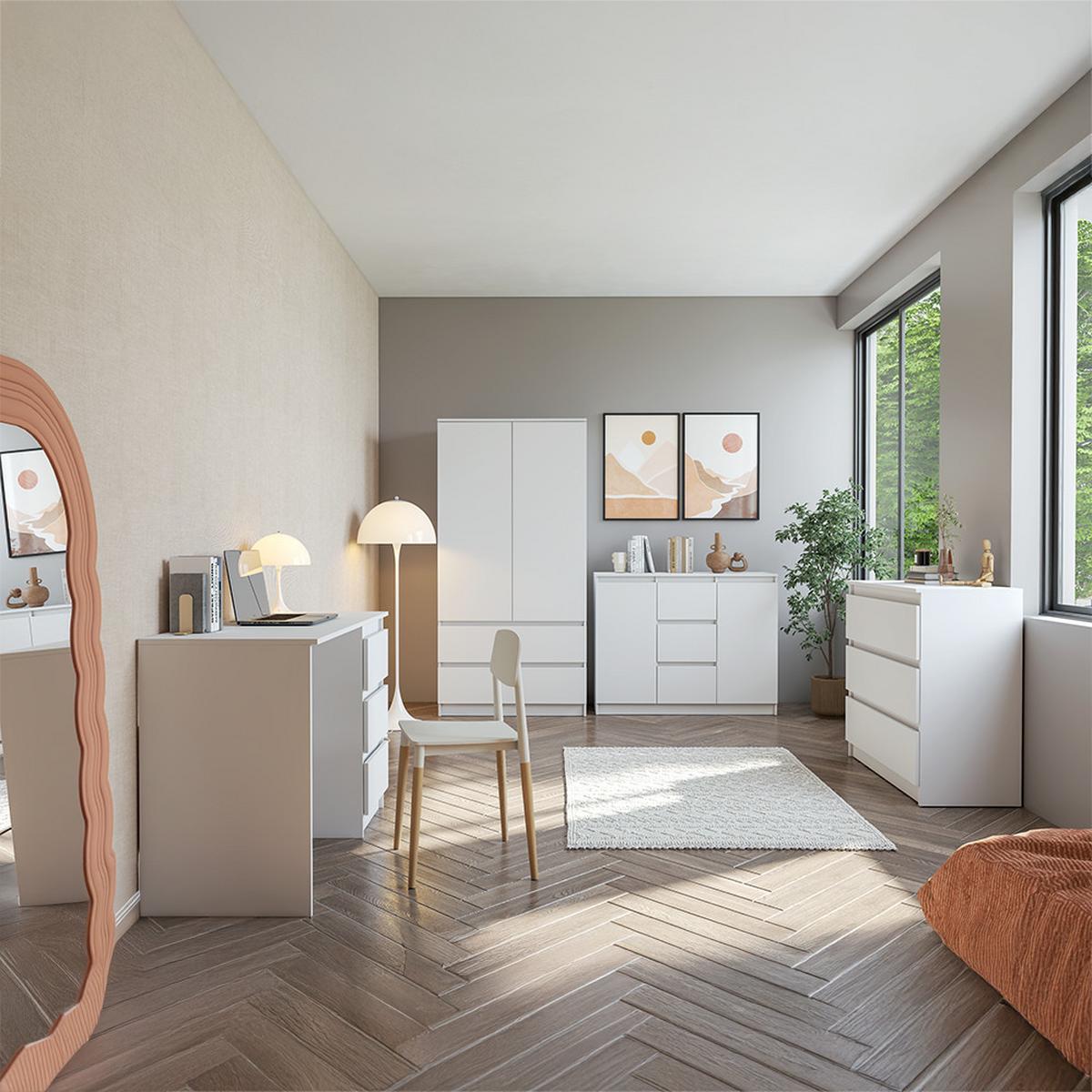 KOMMODE SOLO 2D3S, Schlafzimmer, Sideboard Anrichte 120 cm Weiß/Weiß, 2-türig, drei Schubladen, grifflos - Weiß, Holzwerkstoff (120/86/42cm) - imoebel24