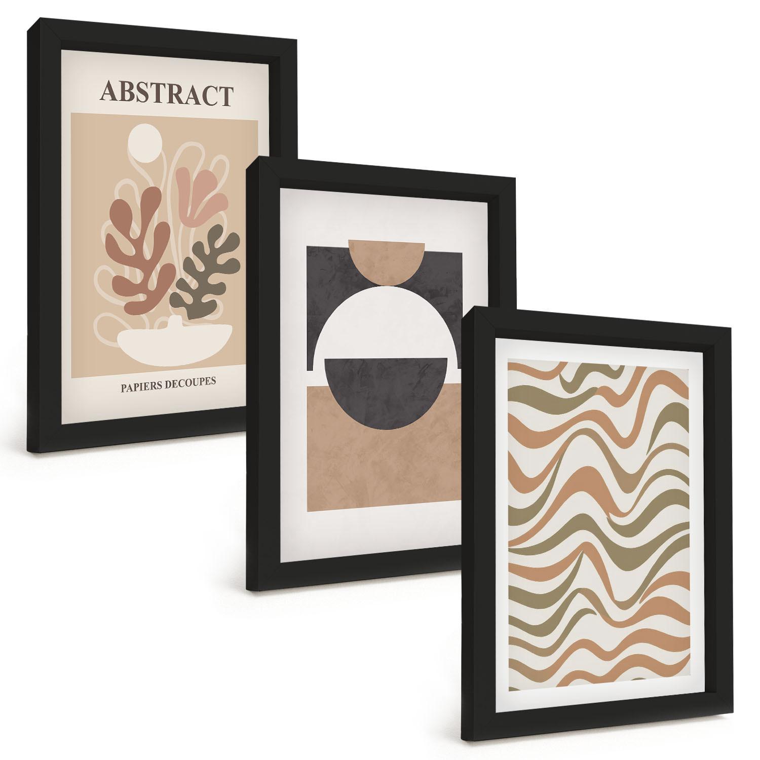BILDER SET 3er Set - 20x30 cm Schwarzer Rahmen - Abstrakte Formenmuster - Schwarz, Kunststoff (20/30cm) - TULUP