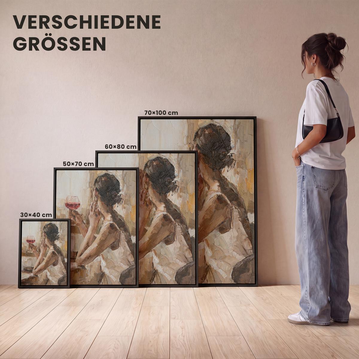 LEINWAND Bilder mit Rahmen - Ölgemälde - Frau - Wein - 30x40 - Hellbraun, Textil (30/40cm) - MuchoWow