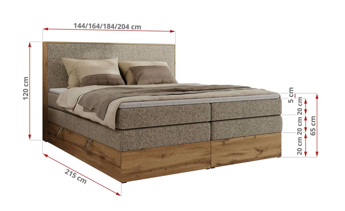 BOXBETT WOOD CLASSIC KING 200/200 - Dunkelbeige Strukture - H3 - Cappuccino, Textil (200/200cm) - MKS