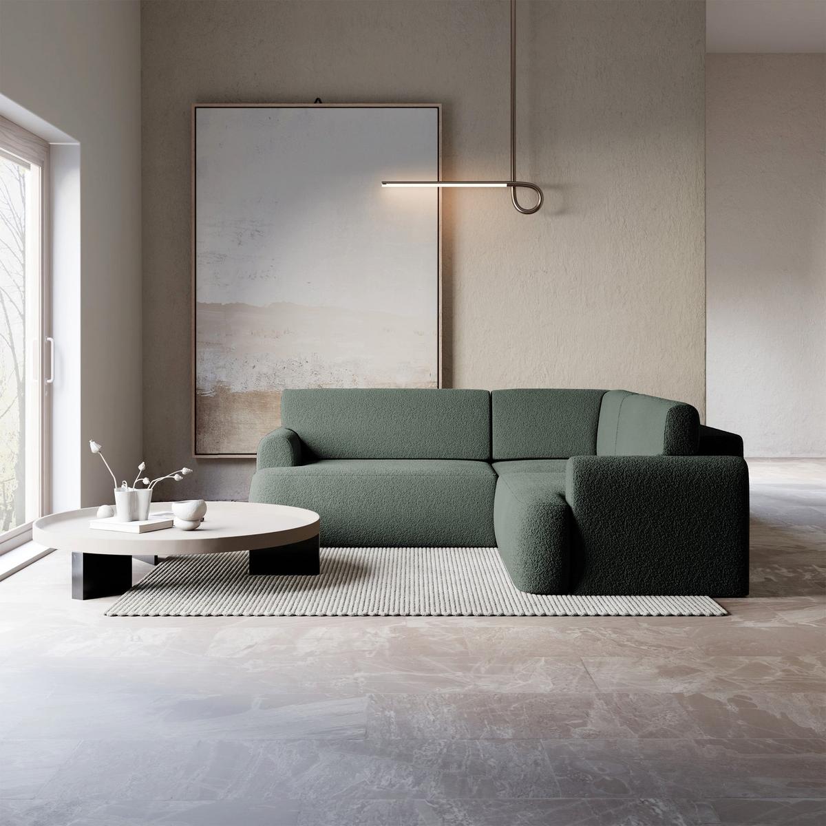 ECKSCHLAFSOFA Kaveo DUNKELGRÜNER PLÜSCH universell mit Eckelement MIT BETTKASTEN - Dunkelgrün/Schwarz, Kunststoff/Textil (245/245cm) - Selsey