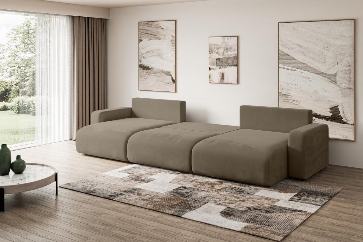 WOHNLANDSCHAFT mit Schlaffunktion und Bettkasten KLEEA-U - 347x143x83 cm Braun Velours - Schwarz/Braun, Holzwerkstoff/Kunststoff (347/83/143cm) - ALTDECOR