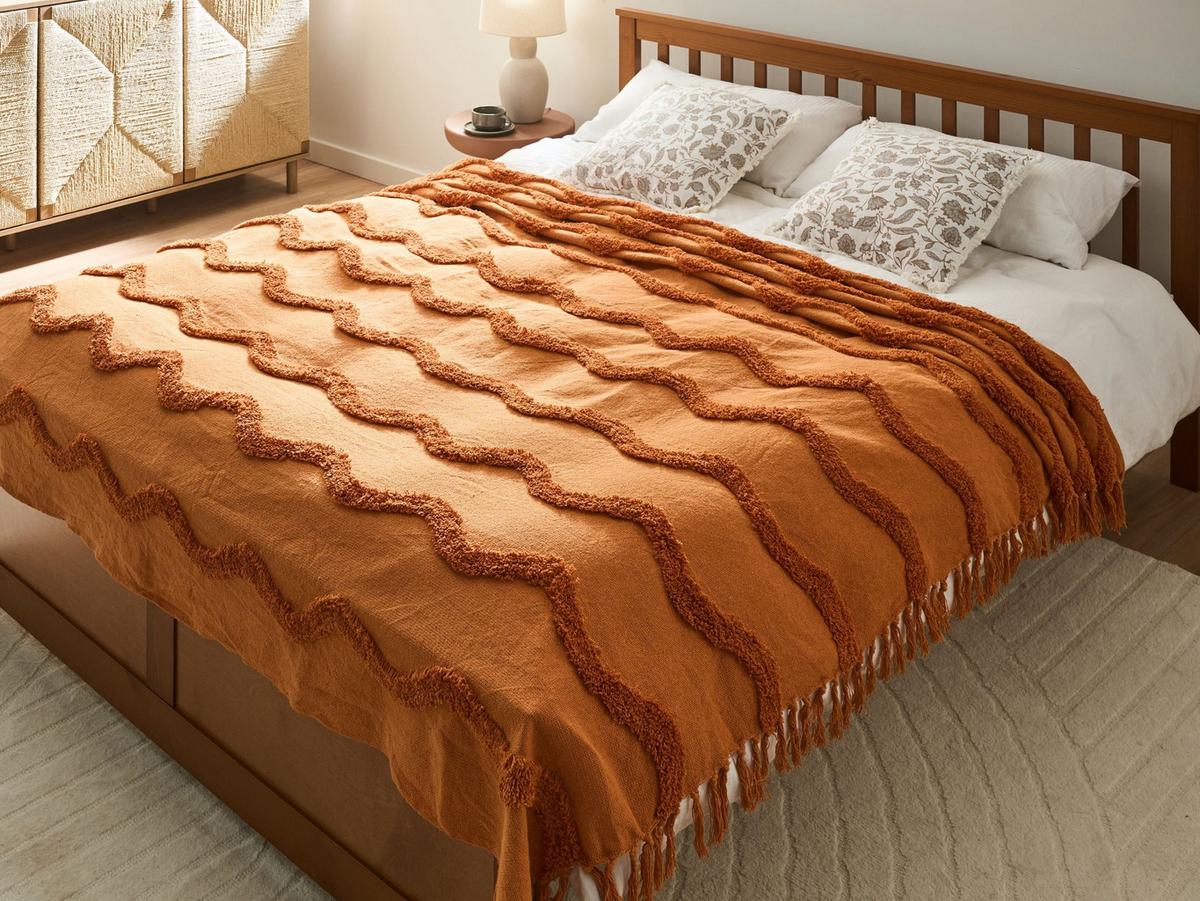 KUSCHELDECKE Baumwolle 200/200 cm Orange Khari - Orange, Textil (200/200cm) - Beliani