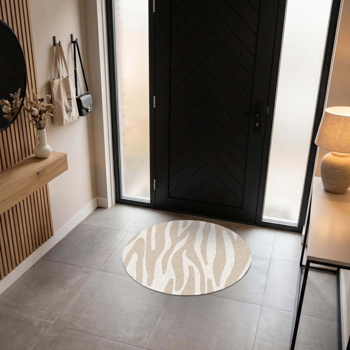 FUSSMATTE Zebramuster - Beige - Weiß - Tiermuster Schmutzfänger 90x90 cm - Beige, Kunststoff (90/0.4cm) - MuchoWow