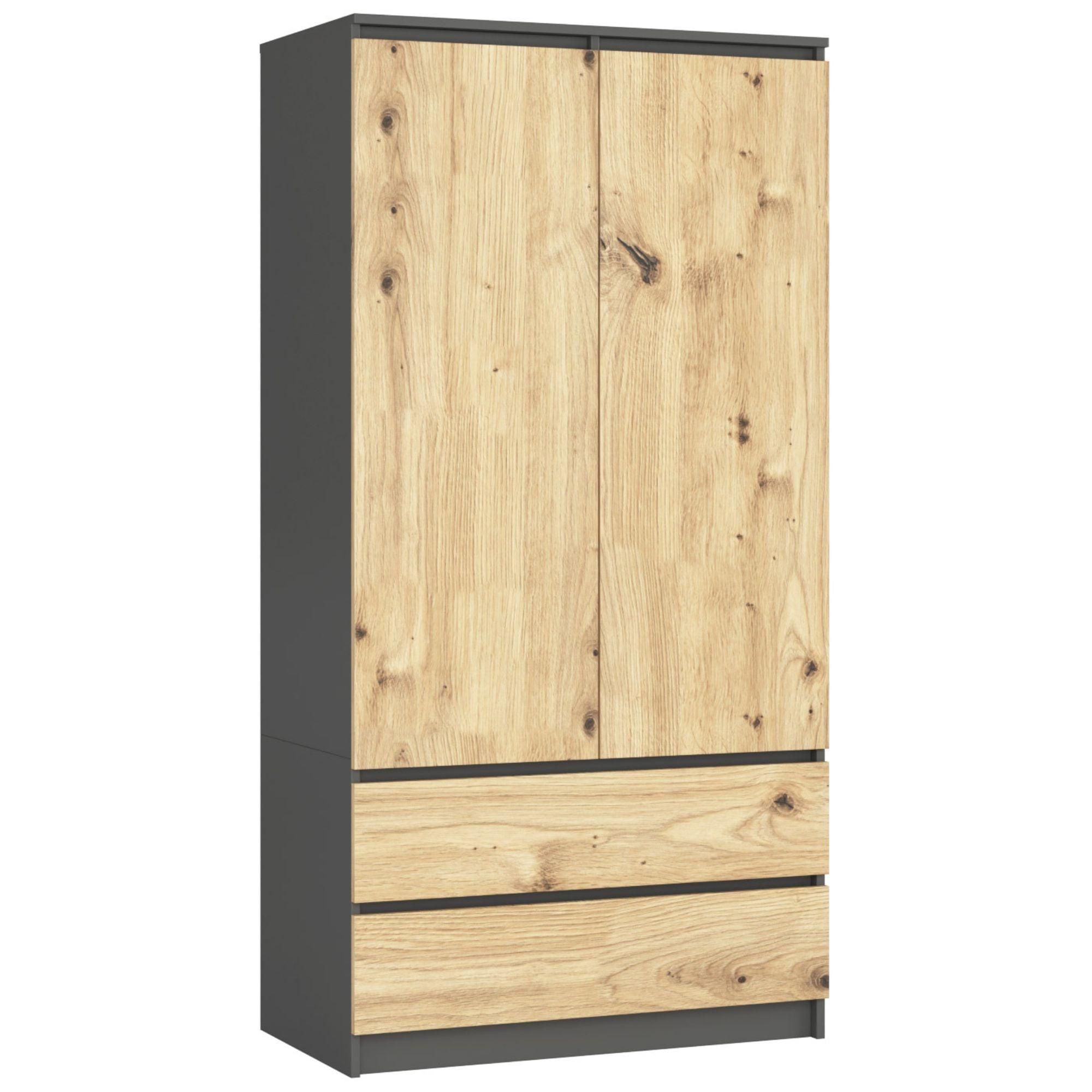 KLEIDERSCHRANK Graphit Grau, Eiche Artisan 180/90/51 - Eiche Artisan, Holzwerkstoff (90/180/51cm) - RAUMHIRSCH FURNITURE