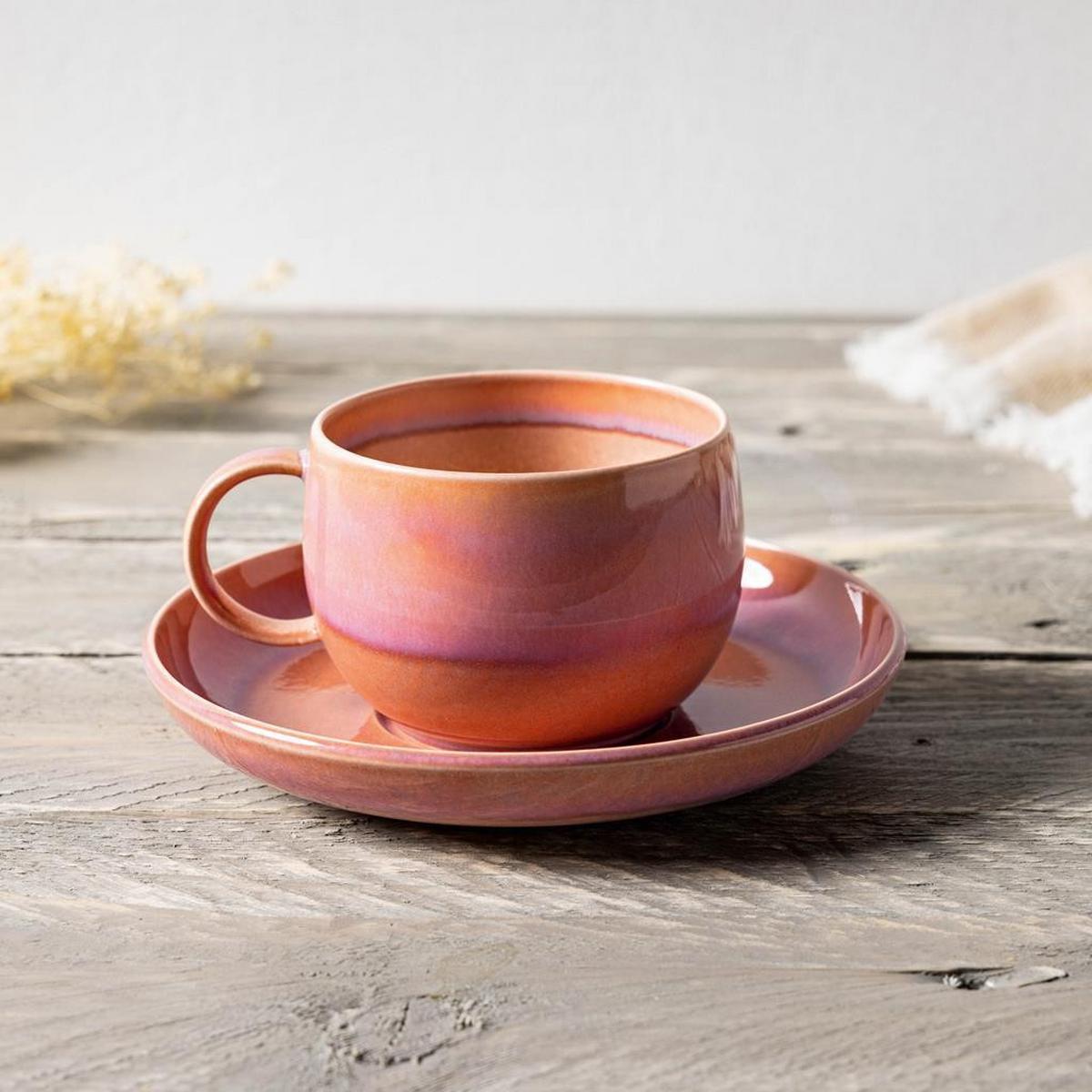 KAFFEETASSEN MIT UNTERTASSEN Perlemor Coral rosa 190 ml 6er Set - Rosa, Keramik (16.1/9.4/16.1cm) - like.Villeroy & Boch