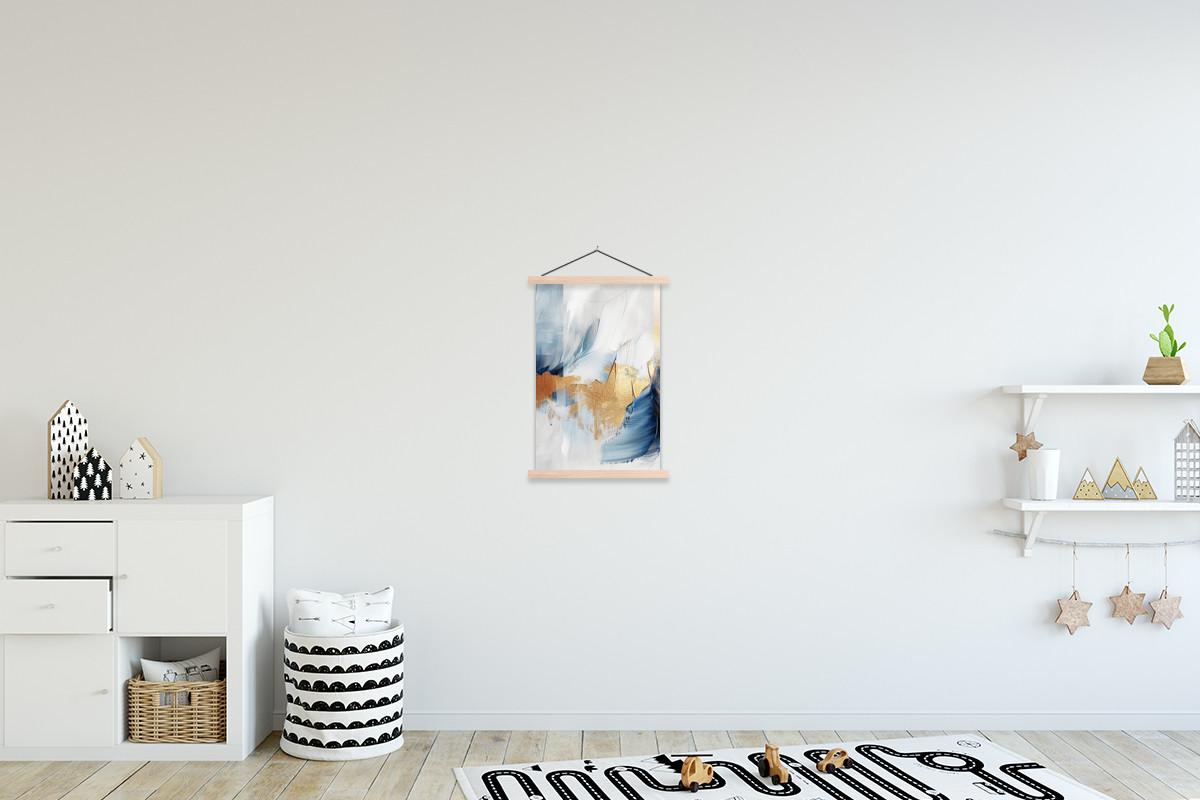 POSTER MIT MAGNETLEISTEN Gold - Blau - Aquarell - Kunst - Modern Deko Wohnzimmer 40x60 cm - Hellblau, Textil (40/60/0.15cm) - MuchoWow