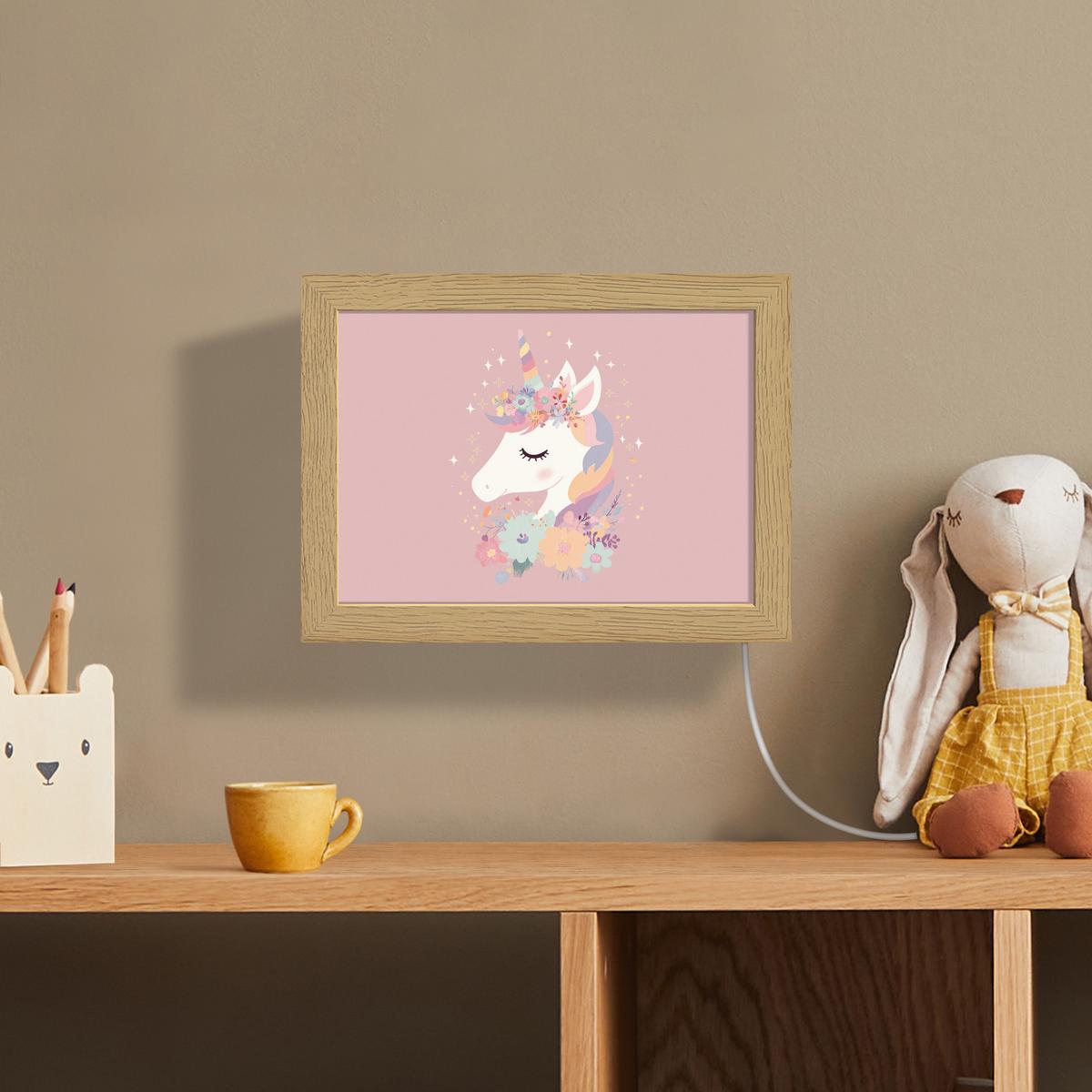 WANDLEUCHTE Einhorn - Rosa - Blumen 20x15 cm - Rosa, Holzwerkstoff (20/15/8cm) - OnlyWow