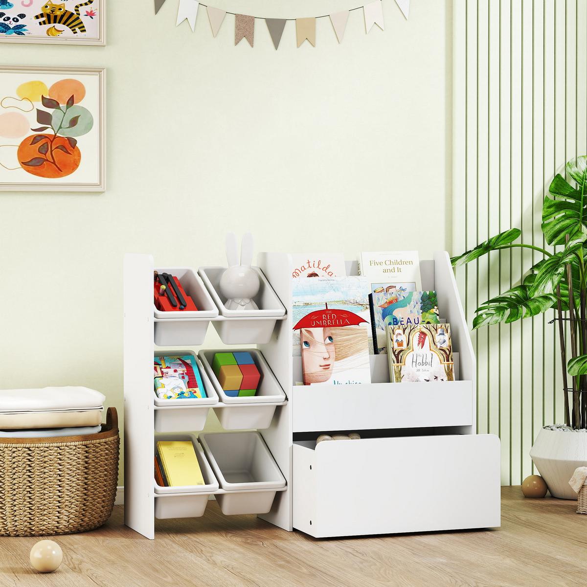 KINDERREGAL Bücherregal mit 6 herausnehmbaren Boxen Ablagen - Weiß, Holzwerkstoff (30/80/100cm) - AIYAPLAY