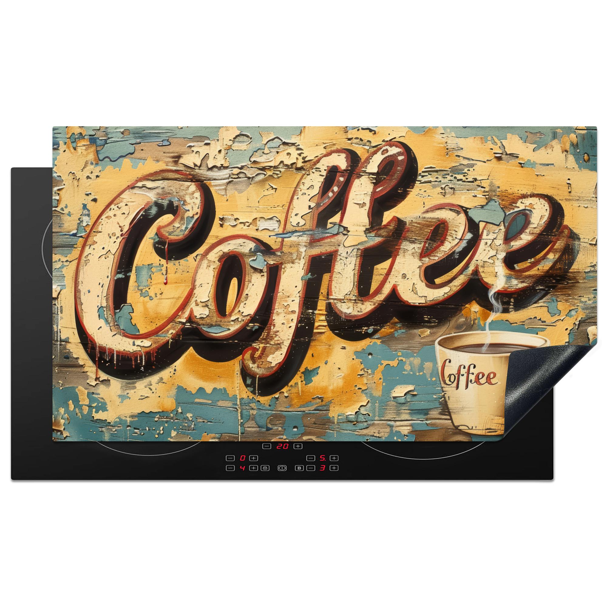 HERDABDECKPLATTE Kaffee - Vintage - Braun - Tasse Induktionsschutz 91.2x52 cm - Teakfarben, Kunststoff (91.2/52/0.2cm) - MuchoWow