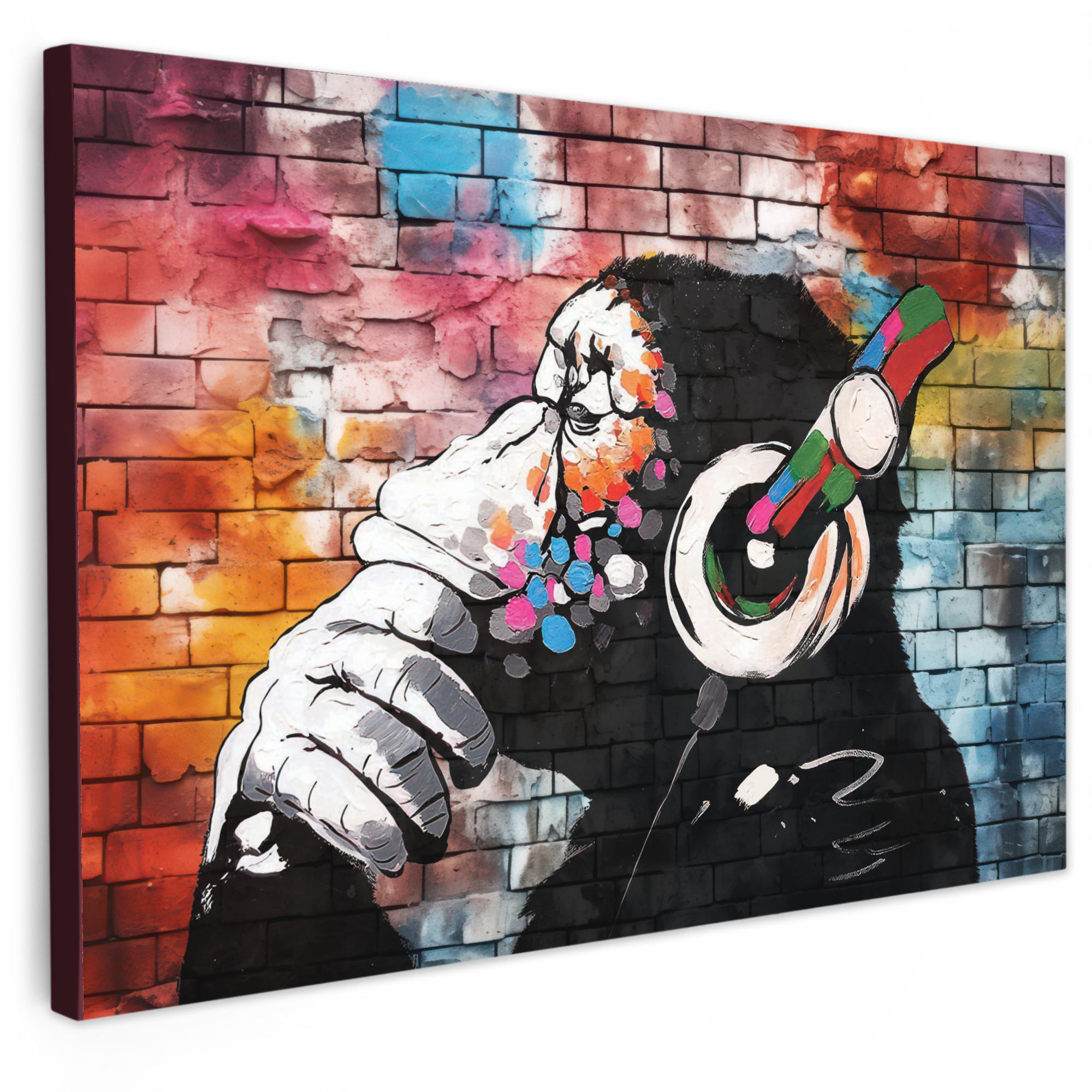 LEINWANDBILD Affe - Graffiti - Musik XXL 150x100 cm - Multicolor, Textil (150/100cm) - MuchoWow
