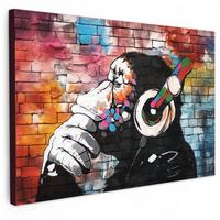 LEINWANDBILD Affe - Graffiti - Musik Gemälde 60x40 cm - Multicolor, Textil (60/40cm) - MuchoWow