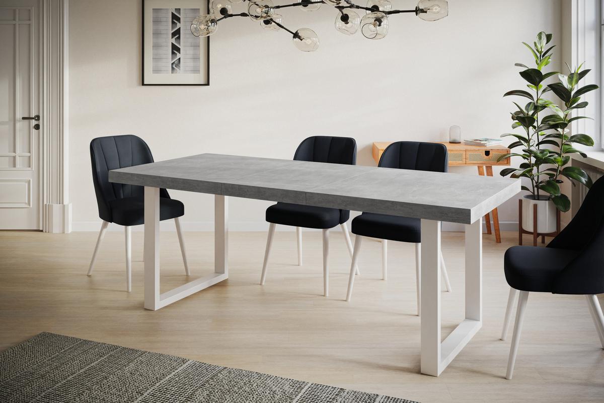 INDUSTRIELLER Esszimmertisch LOFT-U, ausziehbarer Tisch, Größe: 140-240X80X77 cm, Wohnzimmertisch Farbe: Grau, mit Metallbeinen in Farbe Weiß - Weiß/Grau, Holzwerkstoff (140/80/77cm) - Alpi-Möbel