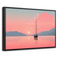 LEINWAND Bilder mit Rahmen - Segelboot - Rosa Meer - Sonnenuntergang - Berge - 30x20 - Rosa, Textil (30/20cm) - MuchoWow