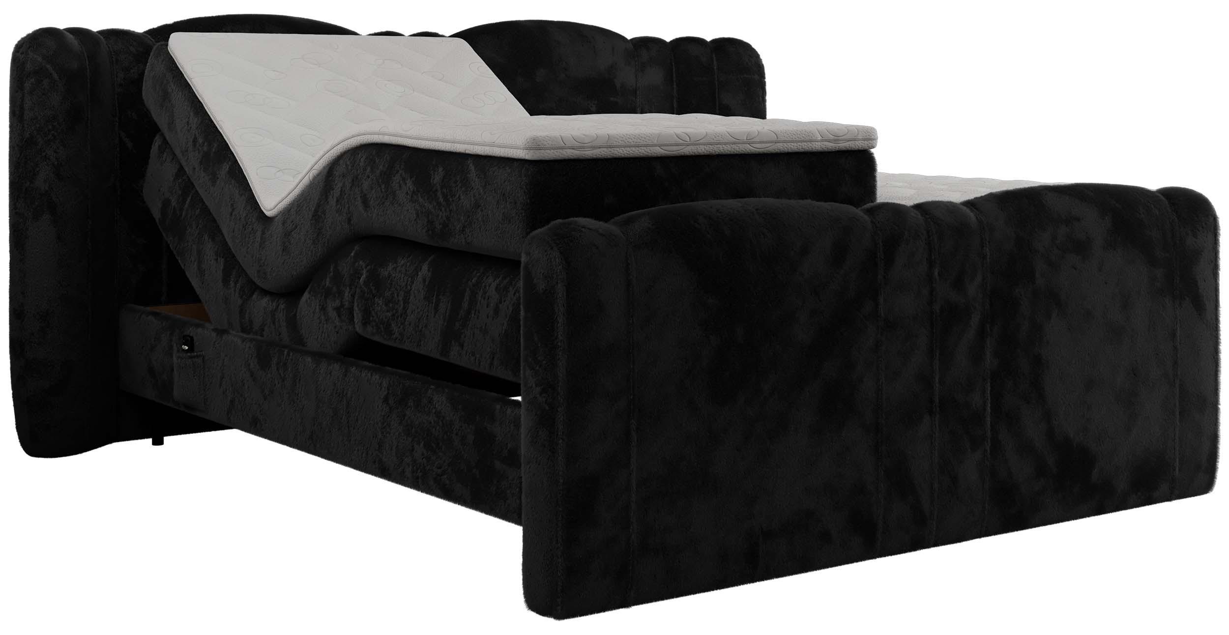 BOXBETT FORTINA 140/200 - Schwarz Plüsch - H3 - Schwarz, Holz/Textil (140/200cm) - MKS