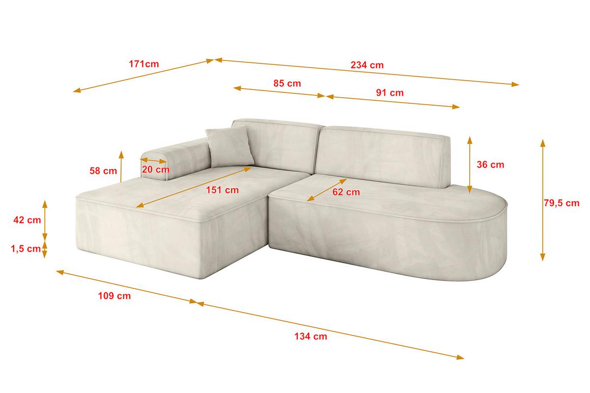 ECKSOFA Ottomane Links IREA-L1-v3 - 234x171x79 cm Dunkelgrau - Ecru, Holzwerkstoff/Textil (234/171cm) - ALTDECOR