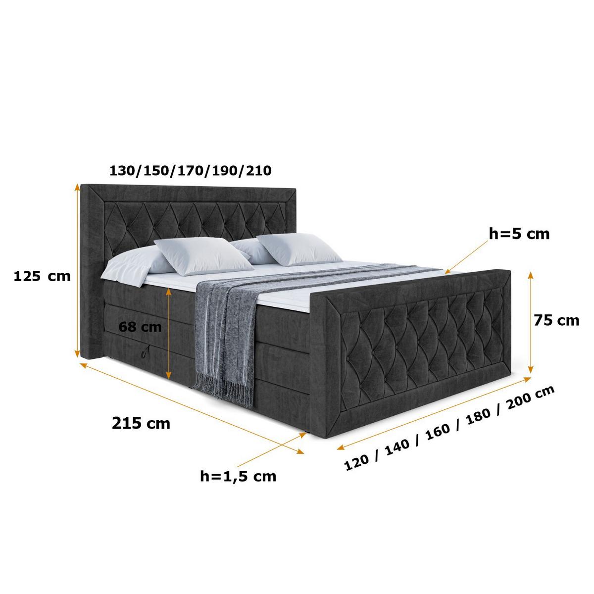 BOXSPRINGBETT NOEL-Z KING - 160 x 200 - H3/H4 - Schwarz - Schwarz, Holzwerkstoff (160/200cm) - ALTDECOR