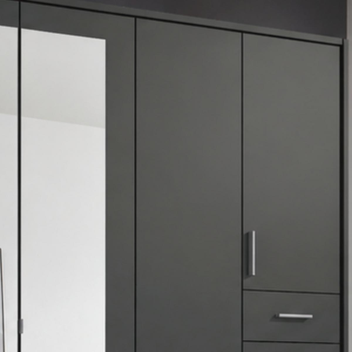 DREHTÜRENSCHRANK B313/H210/T58 cm in Grafit, Kleiderschrank mit Passepartout & 3 Spiegeltüren & Schubkästen, Griffe alufarbig / 22583 - Silberfarben/Graphitfarben, Holzwerkstoff/Kunststoff (313/210/58cm) - luma-home