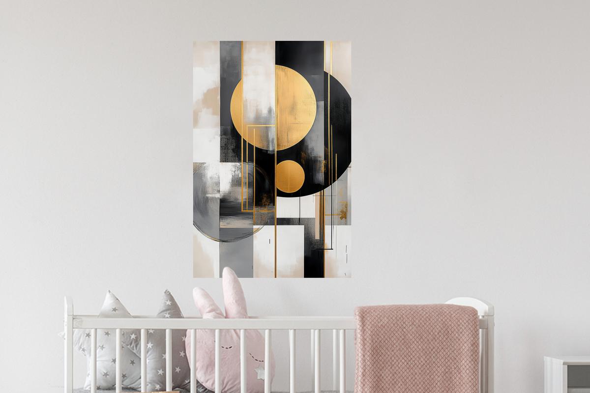 WANDTATTOO Abstrakt - Gold - Silber - Formen - Ästhetisch - Modern Wandbild 40x60 cm - Goldfarben, Kunststoff (40/60/0.1cm) - MuchoWow