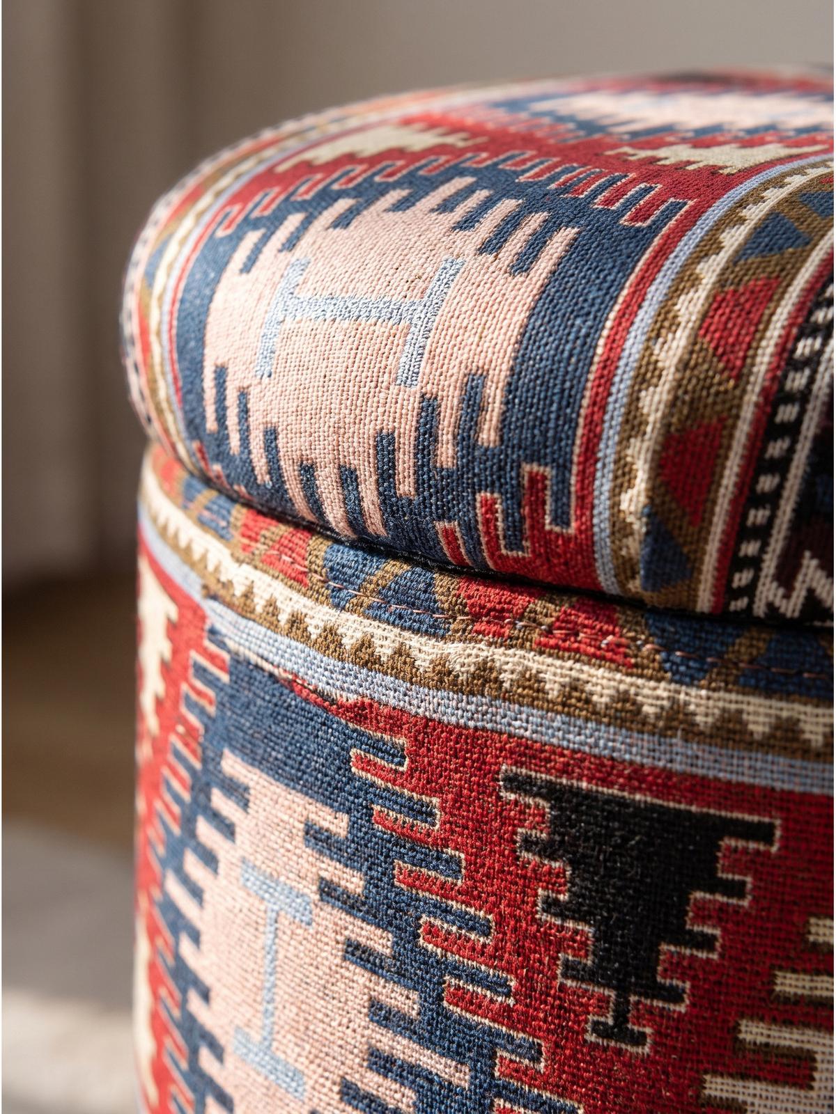 SITZHOCKER RHONE, Stoff, mit Textilbezug, Mehrfarbig, Ø 40 x 45 cm - Multicolor, Textil (40/45/40cm) - KADIMA DESIGN