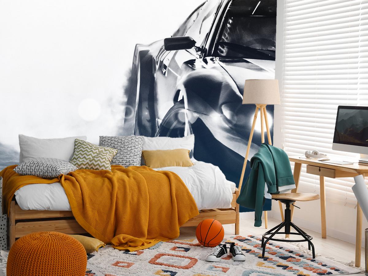 FOTOTAPETE für Jugendzimmer Drift Sportwagen Action 350x256 - Schwarz/Weiß, Papier (350/256cm) - Muralo