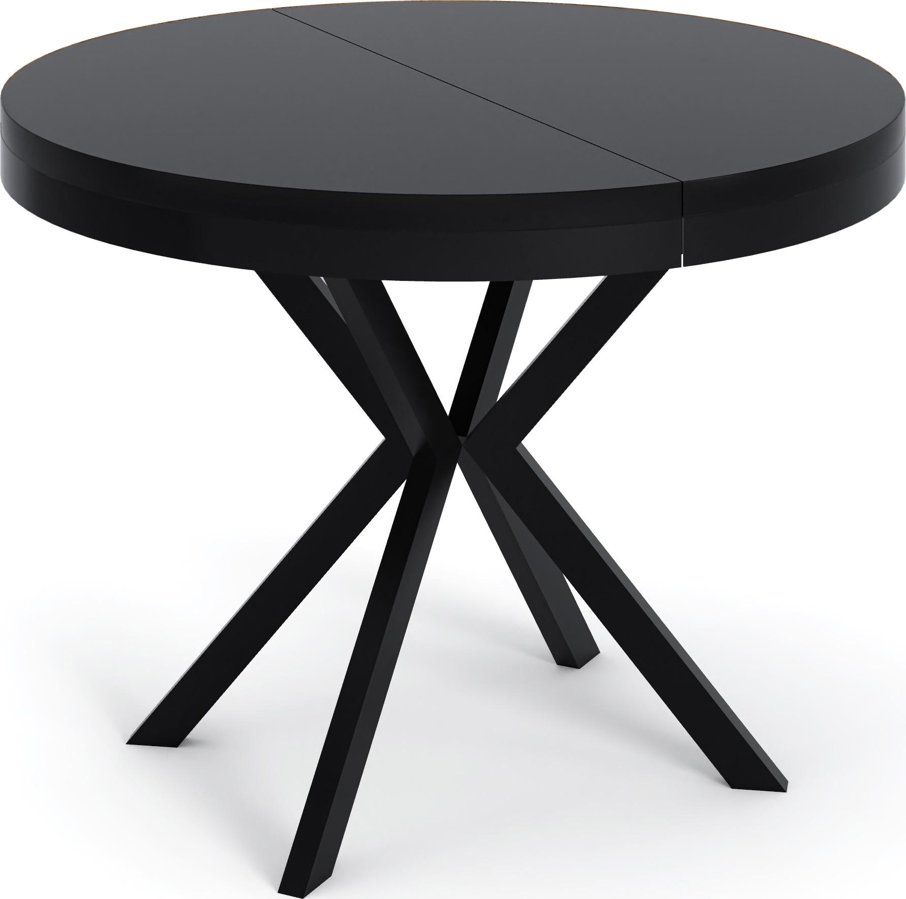 ESSTISCH Ross runder ausziehbarer, Schwarz 90-170/90/76 cm - Schwarz, Holzwerkstoff/Metall (90/170/76cm) - WFL GROUP