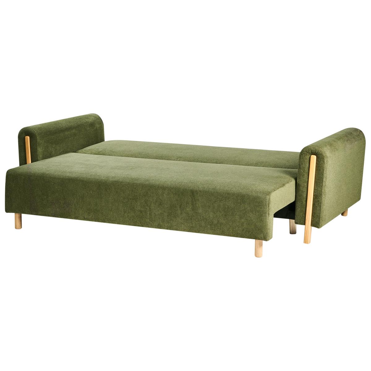 SCHLAFSOFA 3-Sitzer Stoff Grün mit Stauraum Kvam - Hellbraun, Textil (242/85/99cm) - Beliani
