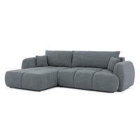 ECKSOFA Loretto aus natürlichem Dunkelgrau Webstoff mit Schlaffunktion, Bettkasten und tiefen Steppungen in Bubble-Optik - Dunkelgrau/Schwarz, Holz/Kunststoff (180/275cm) - S-Style