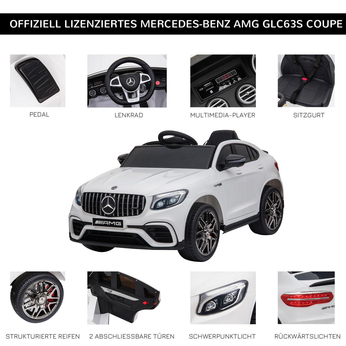 KINDERFAHRZEUG Fernbedienung Elektroauto Mercedes-Benz MP3 37-60 Monate 2 Farben - Weiß, Kunststoff (115/70/55cm) - HOMCOM