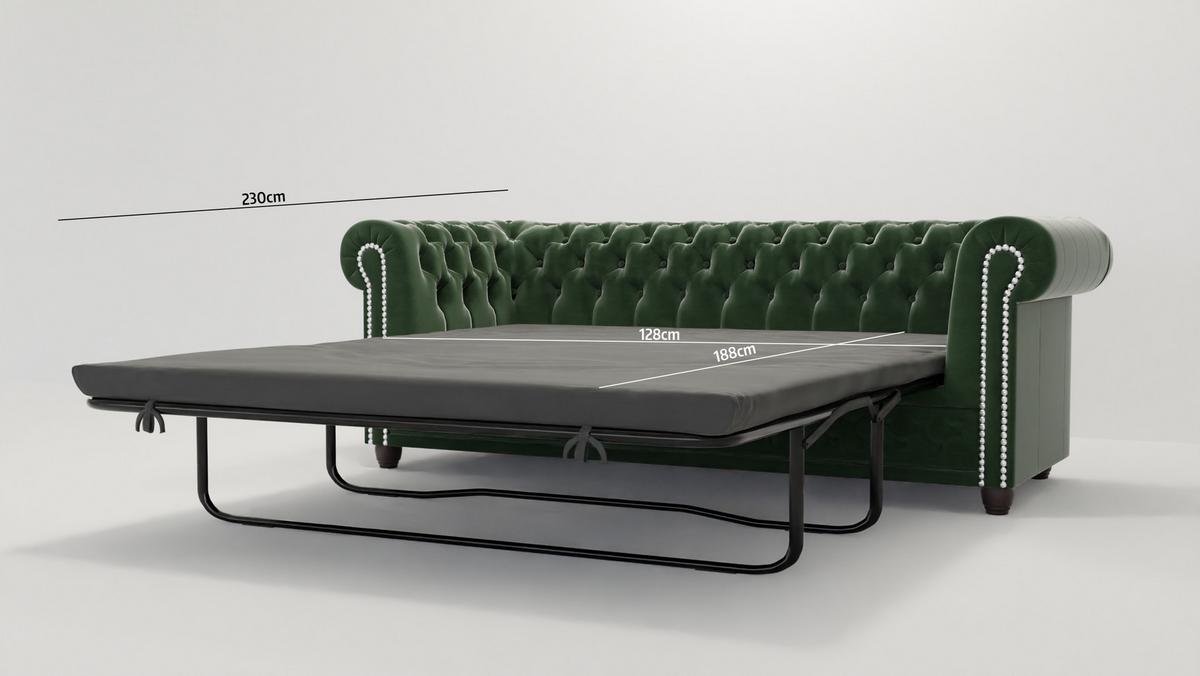 CHESTERFIELD-SOFA 3-Sitzer mit Schlaffunktion Nyx Flasche grün Samt - Smaragdgrün/Braun, Holz/Textil (203/28/86cm) - S-Style Möbel