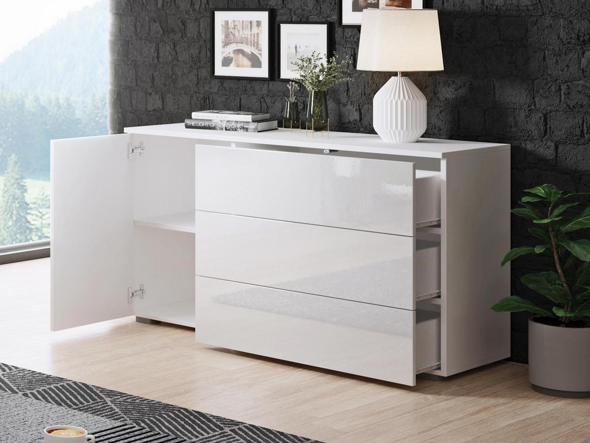 KOMMODE Paris 110 - Weiß Hochglanz/Weiß, Holzwerkstoff (111/68/39cm) - MIRJAN24