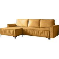 ECKSOFA Velora mit Schlaffunktion & Stauraum, Universell Rechts/Links, Senfgelb Samt 270/92/150 cm - Dunkelgelb/Schwarz, Textil/Metall (270/150cm) - WFL GROUP