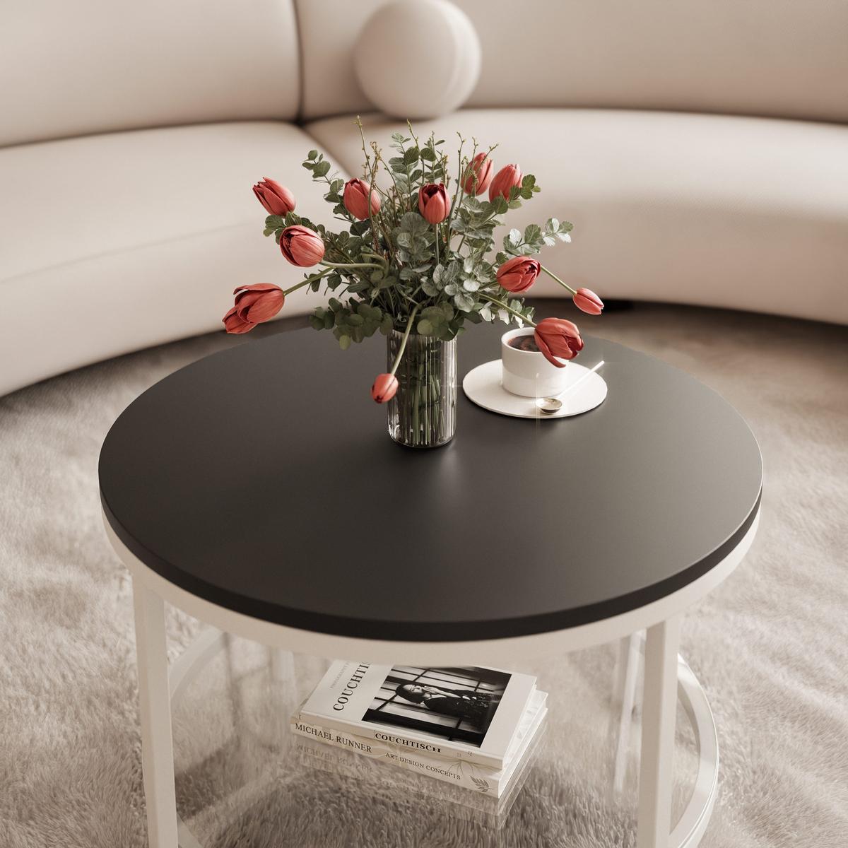 COUCHTISCH CANDY 60/42 cm runden, Weiß / Schwarz matt - Schwarz/Weiß, Glas/Metall (60/60/42cm) - Idohome