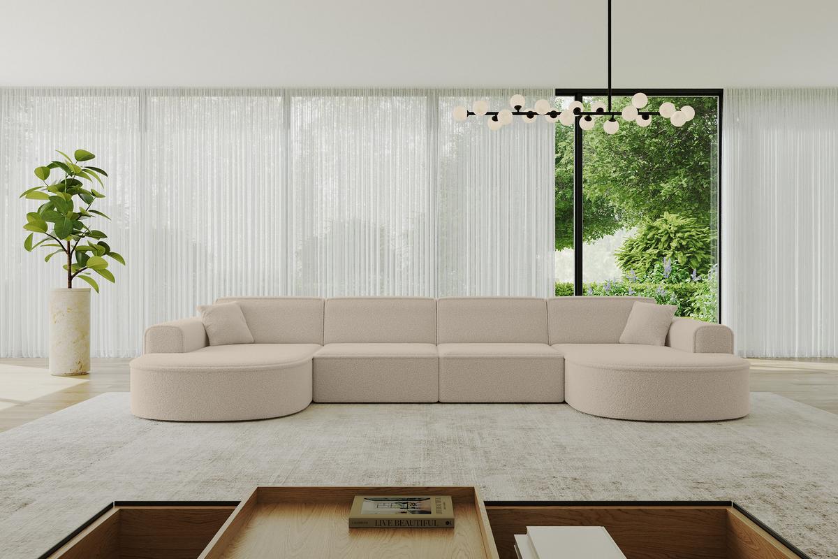 WOHNLANDSCHAFT MARI-U2 - 388x171x79 cm Dunkelbeige Bouclé - Hellbraun/Schwarz, Holzwerkstoff/Kunststoff (388/79/171cm) - ALTDECOR