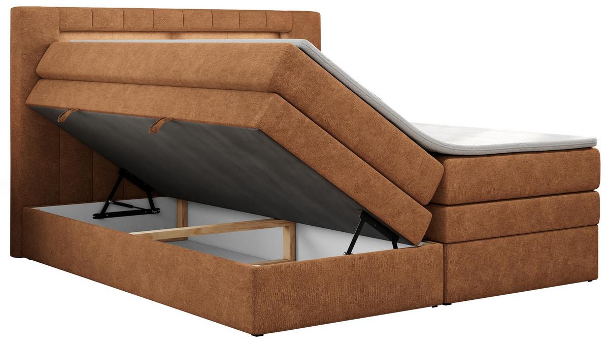 BOXSPRINGBETT GOLD-5 KING LED 120/200 Orange Struktur - H4 - Orange, Holz/Textil (120/200cm) - MKS