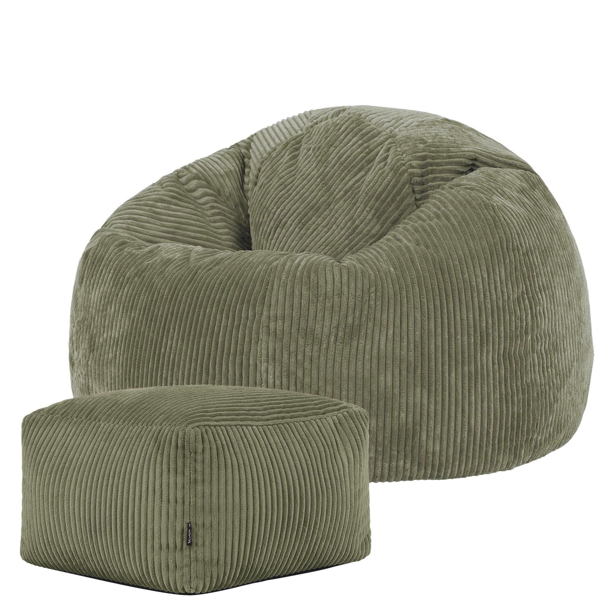 SITZSACK Klassisch + Hocker, Cord - Salbeigrün, Kunststoff/Textil (85/50/85cm) - icon